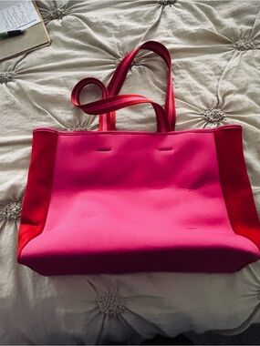 Summersalt Neoprene Pink Tote Bag with Striped Handles